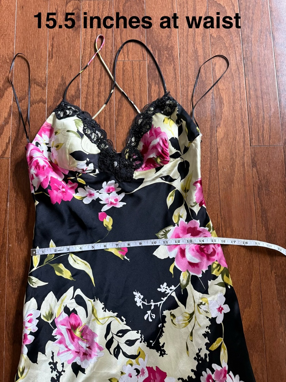 Mary L Couture Black Floral Slip Dress with Pink & Cream Accents 100% Silk - Picture 9 of 12